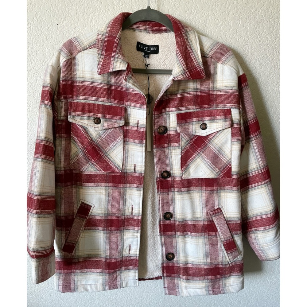 Love Tree Women's Pink Plaid Sherpa Jacket